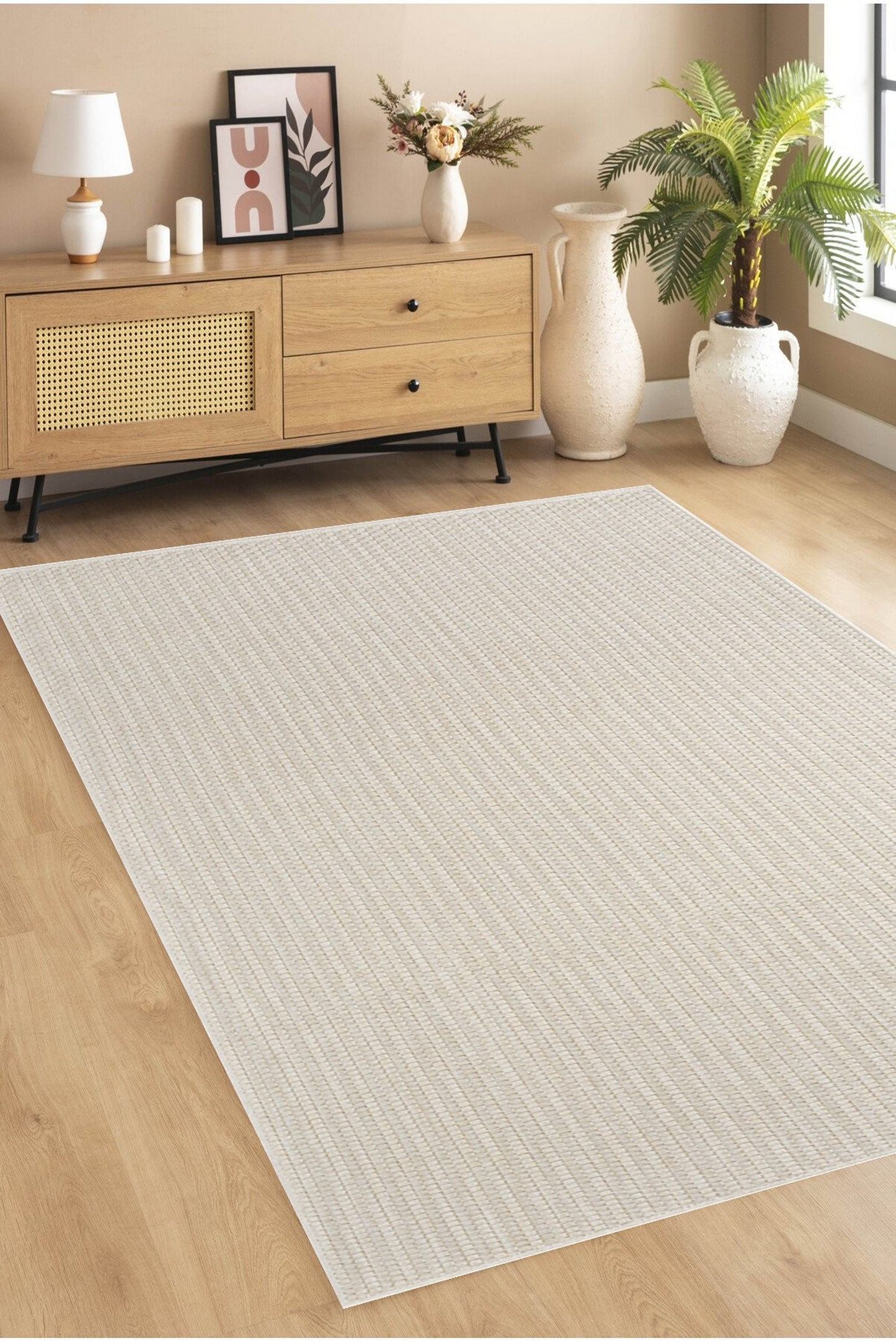 ROMANO 7766 Krem - Jüt Tabanlı Modern Dokuma Kilim Sisal Jüt Toz Vermez Hasır Halı & Yolluk & Oval & Daire