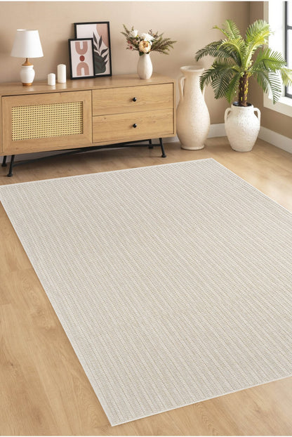 ROMANO 7766 Krem - Jüt Tabanlı Modern Dokuma Kilim Sisal Jüt Toz Vermez Hasır Halı & Yolluk & Oval & Daire