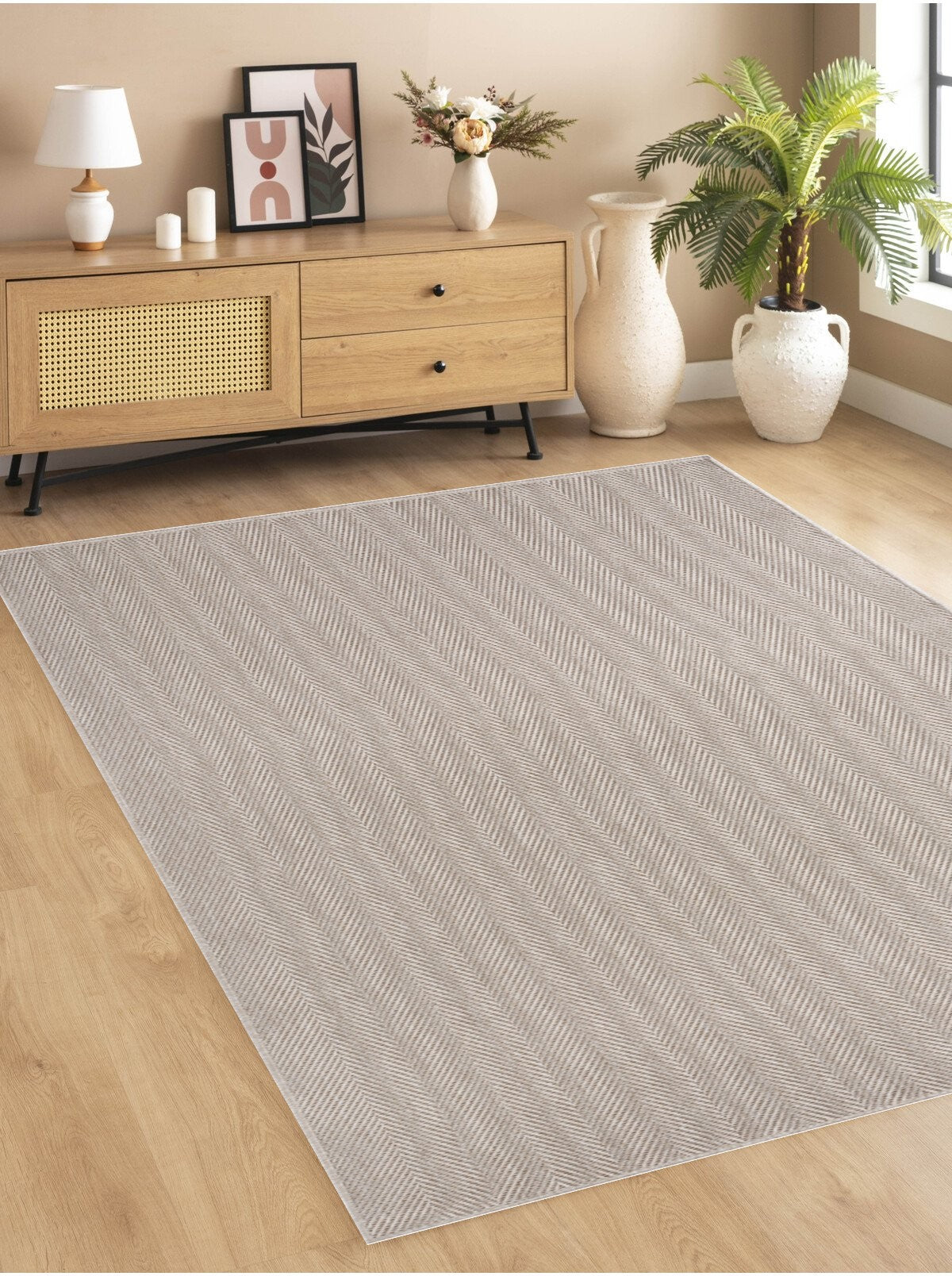 ROMANO 8784 Bej - Jüt Tabanlı Modern Dokuma Kilim Sisal Jüt Toz Vermez Hasır Halı & Yolluk & Oval & Daire