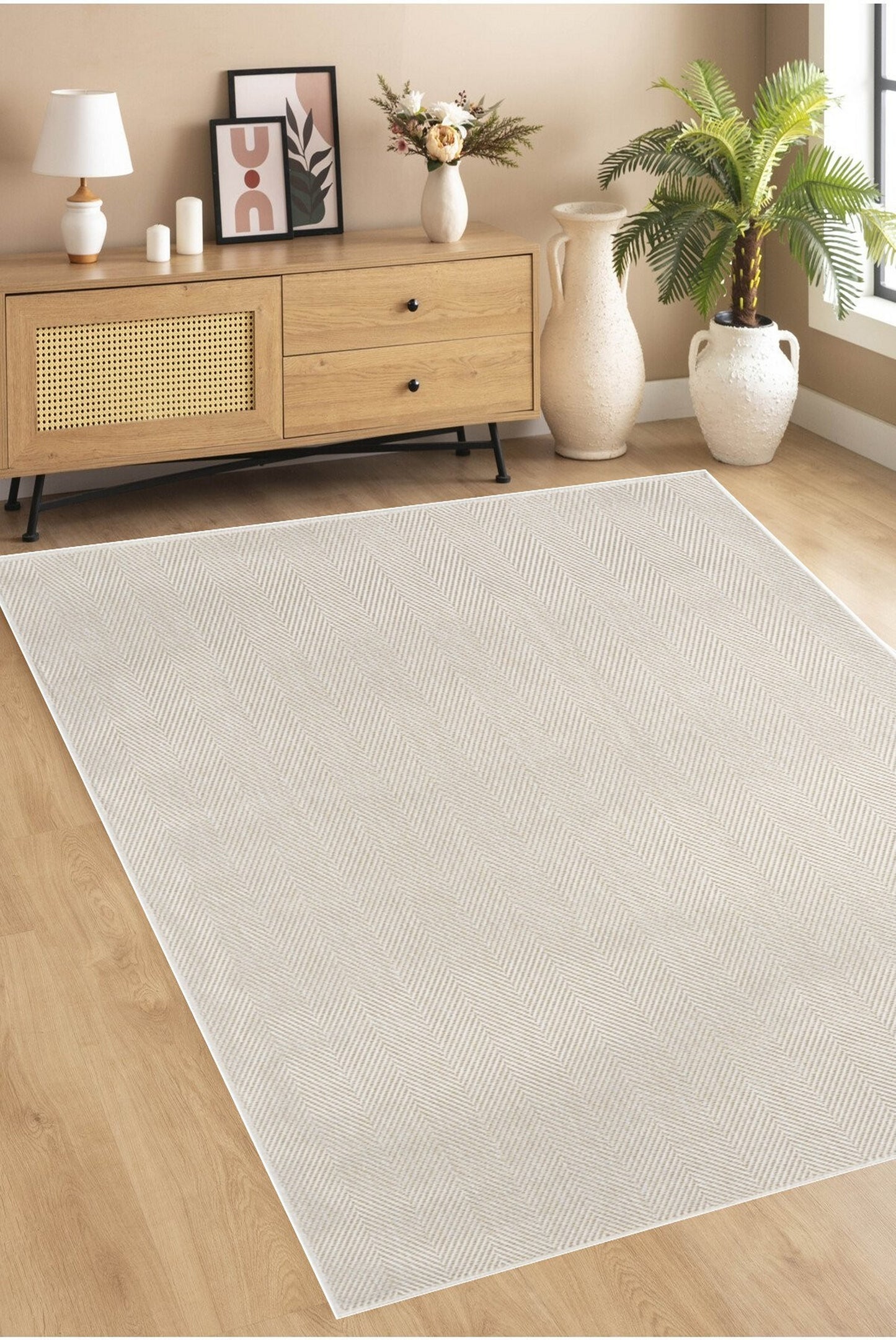 ROMANO 8784 Krem - Jüt Tabanlı Modern Dokuma Kilim Sisal Jüt Toz Vermez Hasır Halı & Yolluk & Oval & Daire