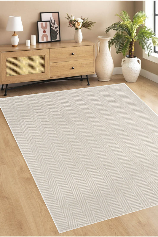 ROMANO 8784 Krem - Jüt Tabanlı Modern Dokuma Kilim Sisal Jüt Toz Vermez Hasır Halı & Yolluk & Oval & Daire