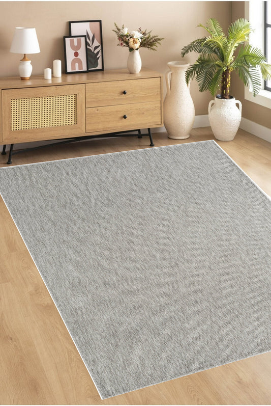 ROMANO 8785 Bej-Gri - Jüt Tabanlı Modern Dokuma Kilim Sisal Jüt Toz Vermez Hasır Halı & Yolluk & Oval & Daire