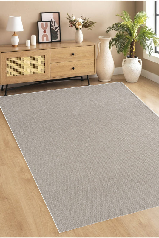 ROMANO 8785 Bej - Jüt Tabanlı Modern Dokuma Kilim Sisal Jüt Toz Vermez Hasır Halı & Yolluk & Oval & Daire