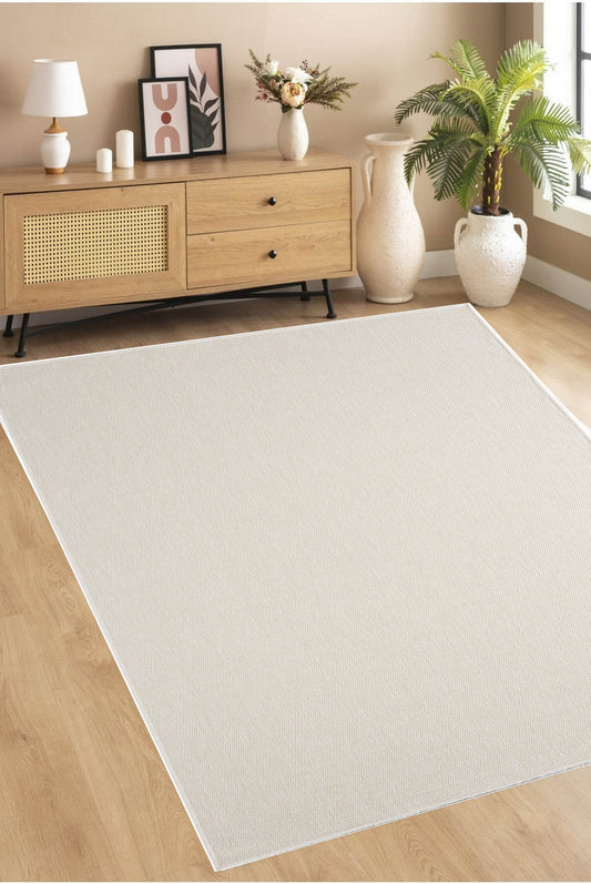 ROMANO 8785 Krem - Jüt Tabanlı Modern Dokuma Kilim Sisal Jüt Toz Vermez Hasır Halı & Yolluk & Oval & Daire